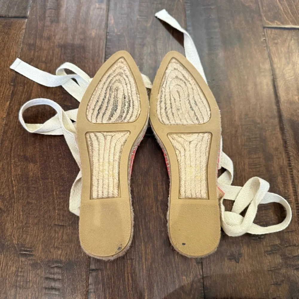 J. Crew Ankle Wrap Espadrille Flats Lace Up Red size 7 Nautical Sailor